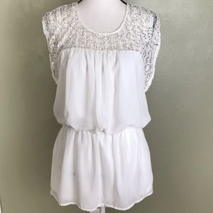 Ya Los Angeles White Blouse Top w Sequins L